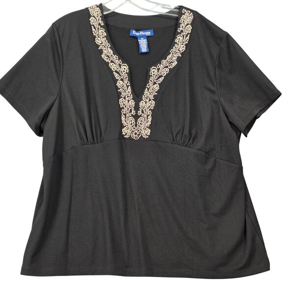 Evan-Picone Black Embroidered Shirt Classic Short Sleeve Top Womens Plus Size 3X - Picture 1 of 8